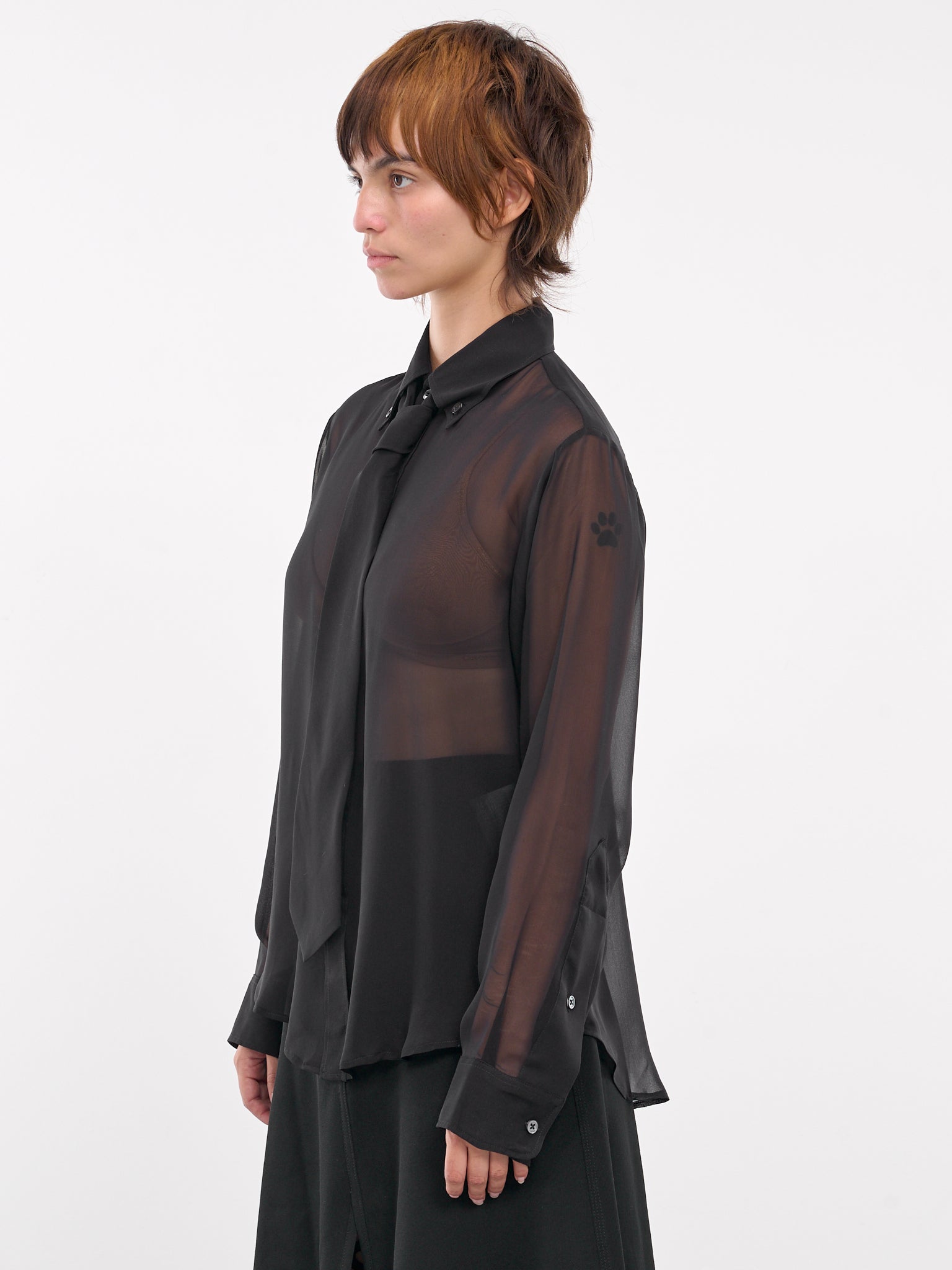 Sheer Chiffon Shirt & Tie (VAQ08B003-BLACK)