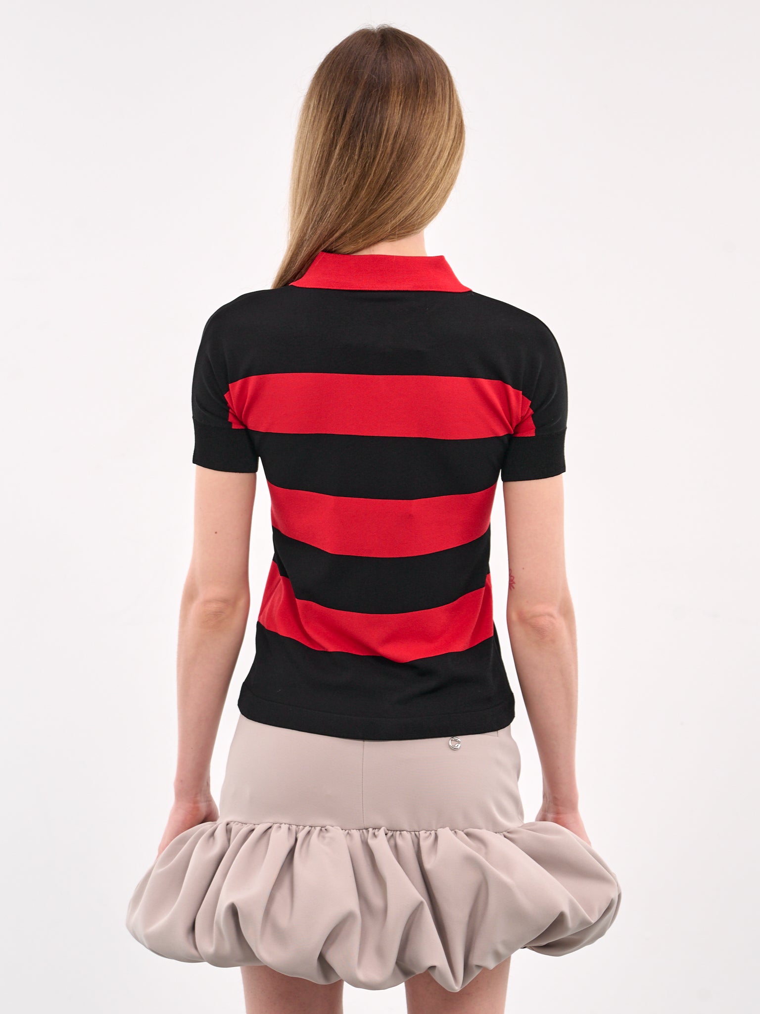 Striped Polo Knit (VAQ09N002-BLACK-RED)