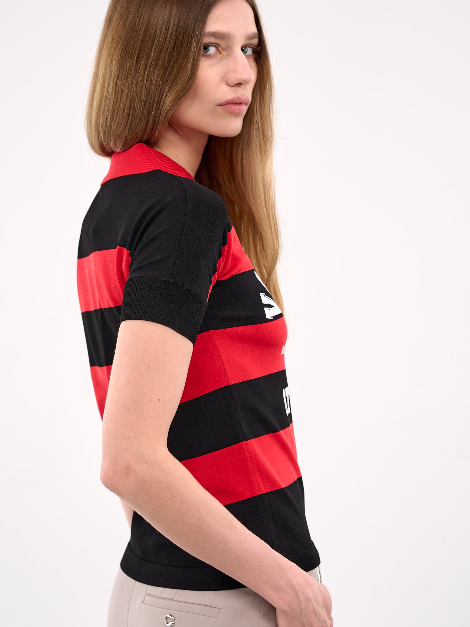 Striped Polo Knit (VAQ09N002-BLACK-RED)