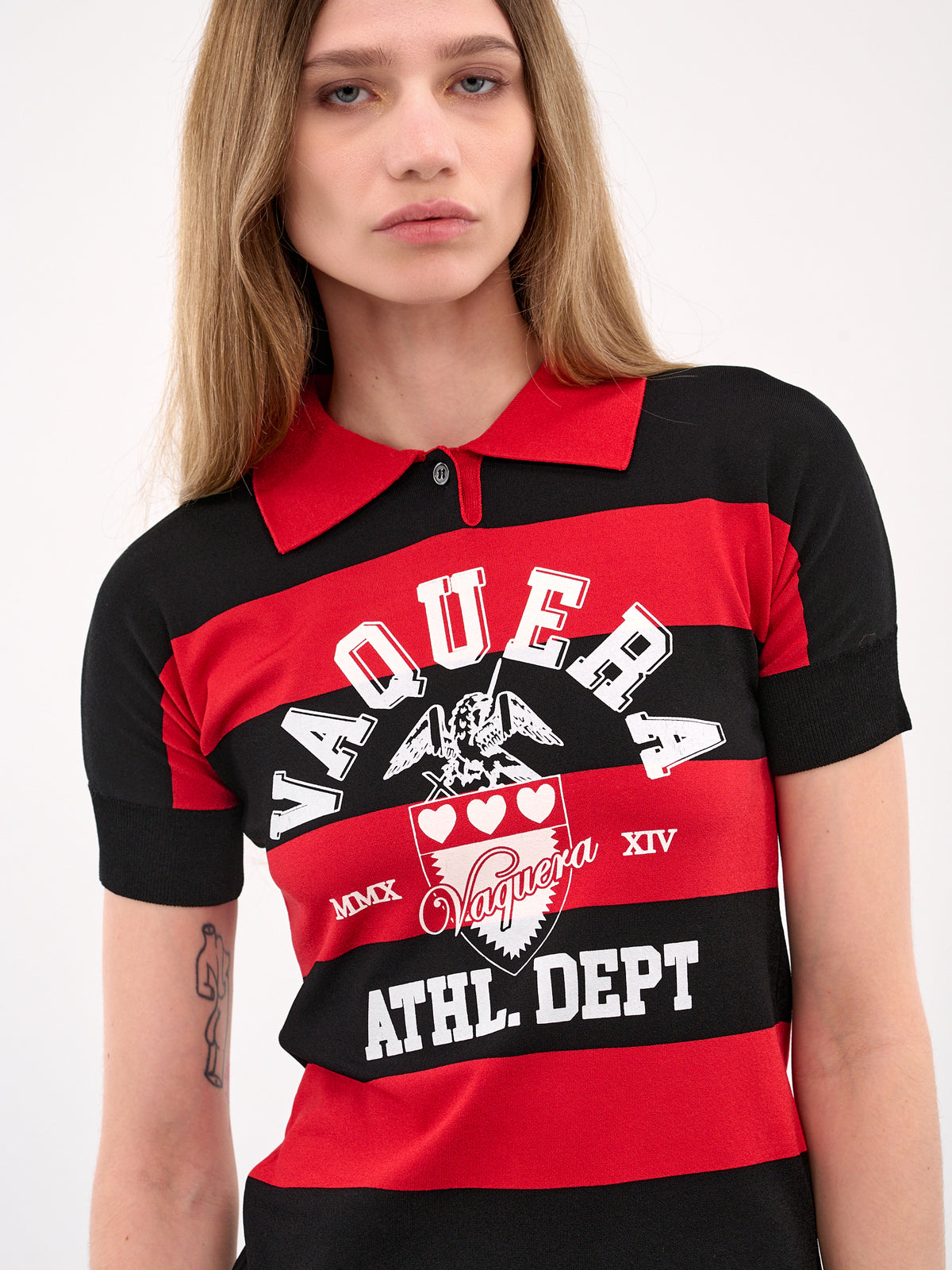 Striped Polo Knit (VAQ09N002-BLACK-RED)