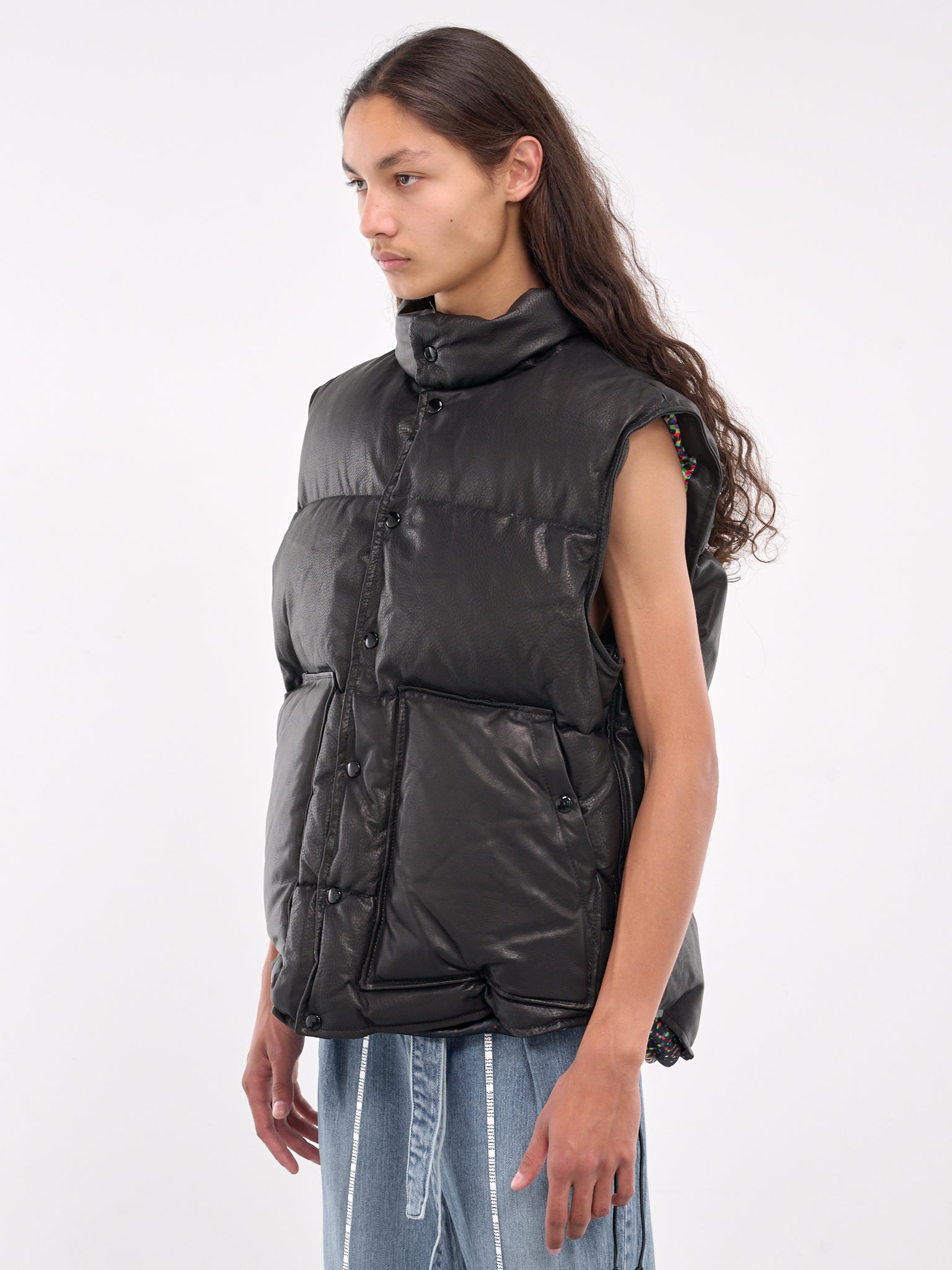 Leather Puffer Vest (VS-SV-NYA-1001-BLACK)