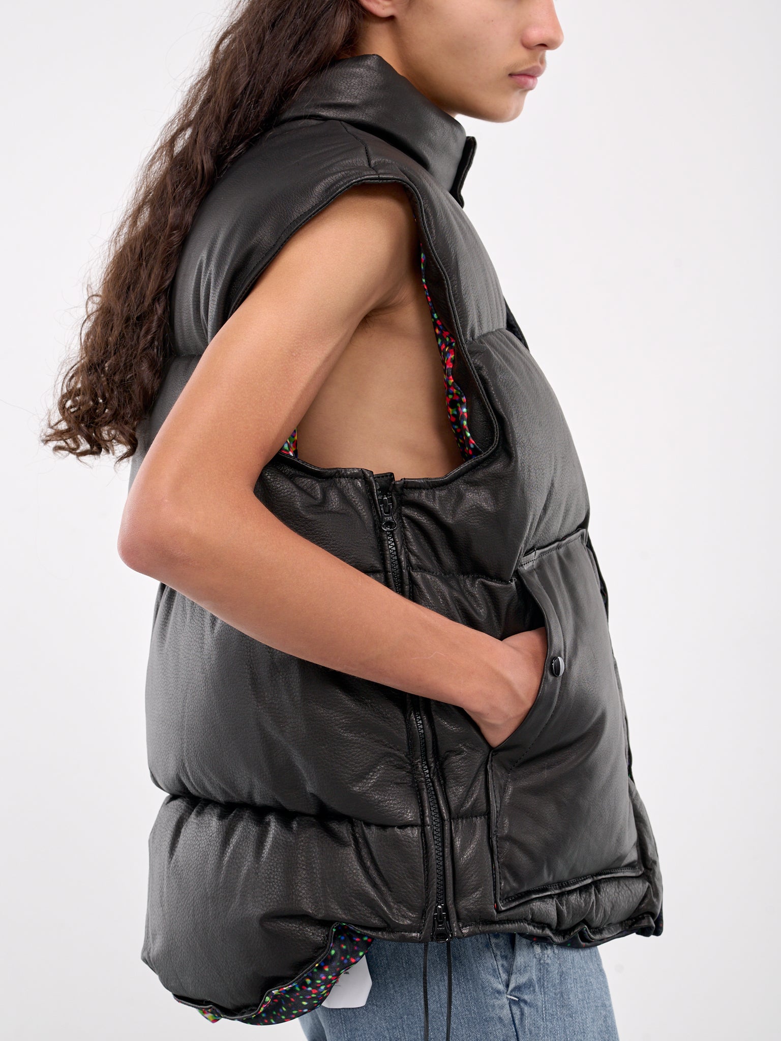 Leather Puffer Vest (VS-SV-NYA-1001-BLACK)