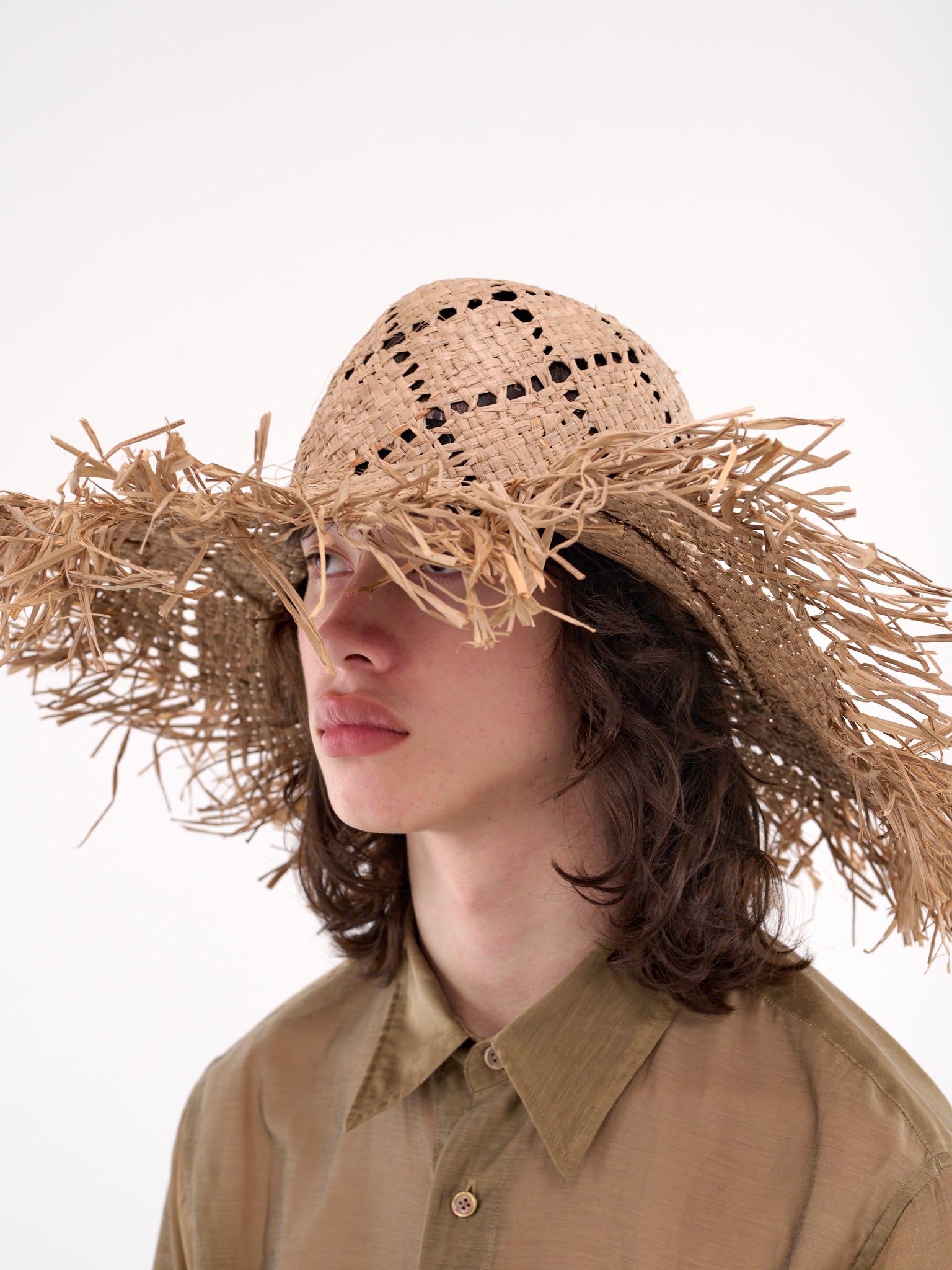 Raffia Argyle Wide Brim Hat (W-251354-35-KHAKI)