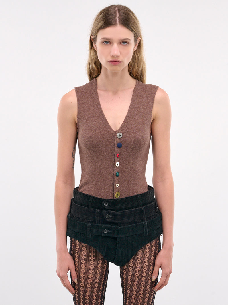 Knit Mix Button Top (W24031KM3-BROWN)