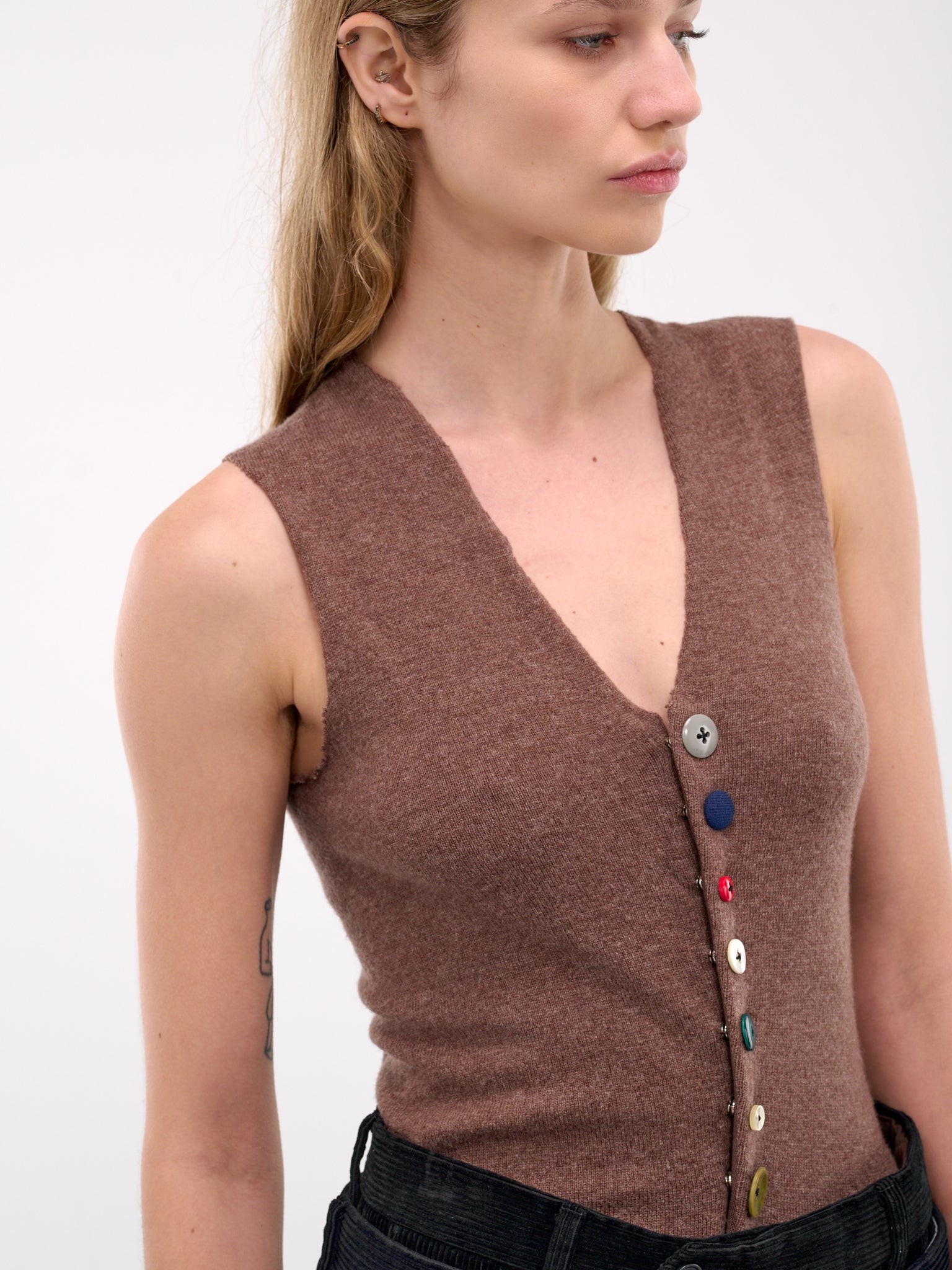 Knit Mix Button Top (W24031KM3-BROWN)