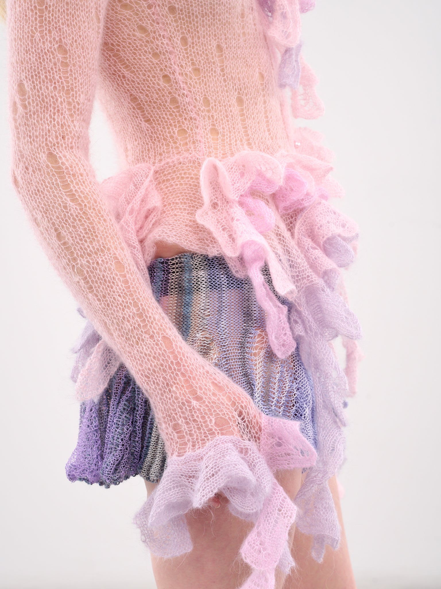 Knit Mohair Ruffled Cardigan (W24T13-PINK)