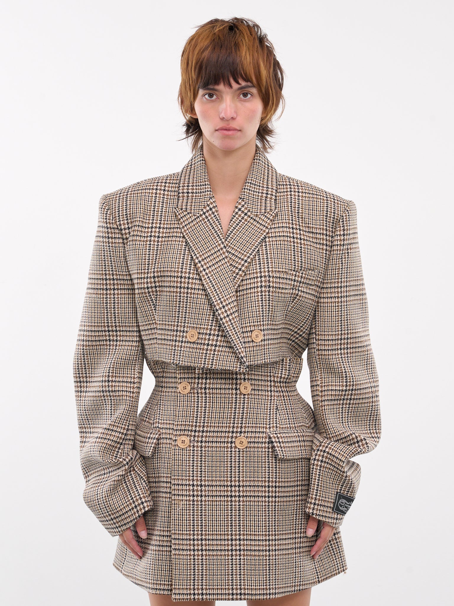 Cropped Deconstructed Tailored Jacket (WA65JA721S-BEIGE-HOUNDSTOOTK-C)