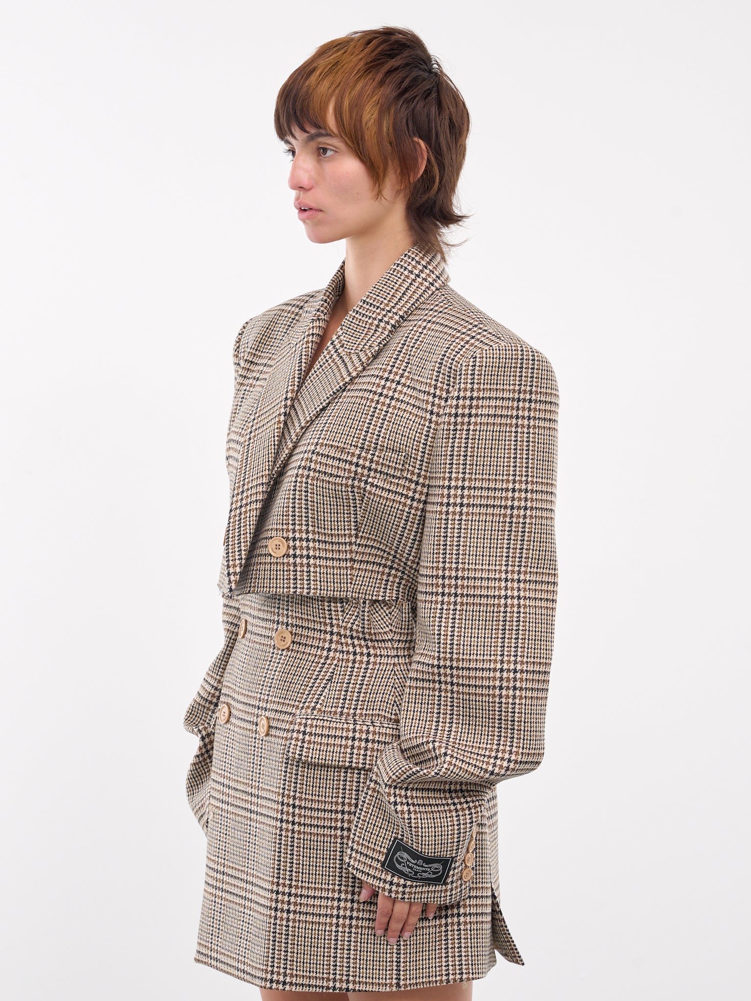 Cropped Deconstructed Tailored Jacket (WA65JA721S-BEIGE-HOUNDSTOOTK-C)