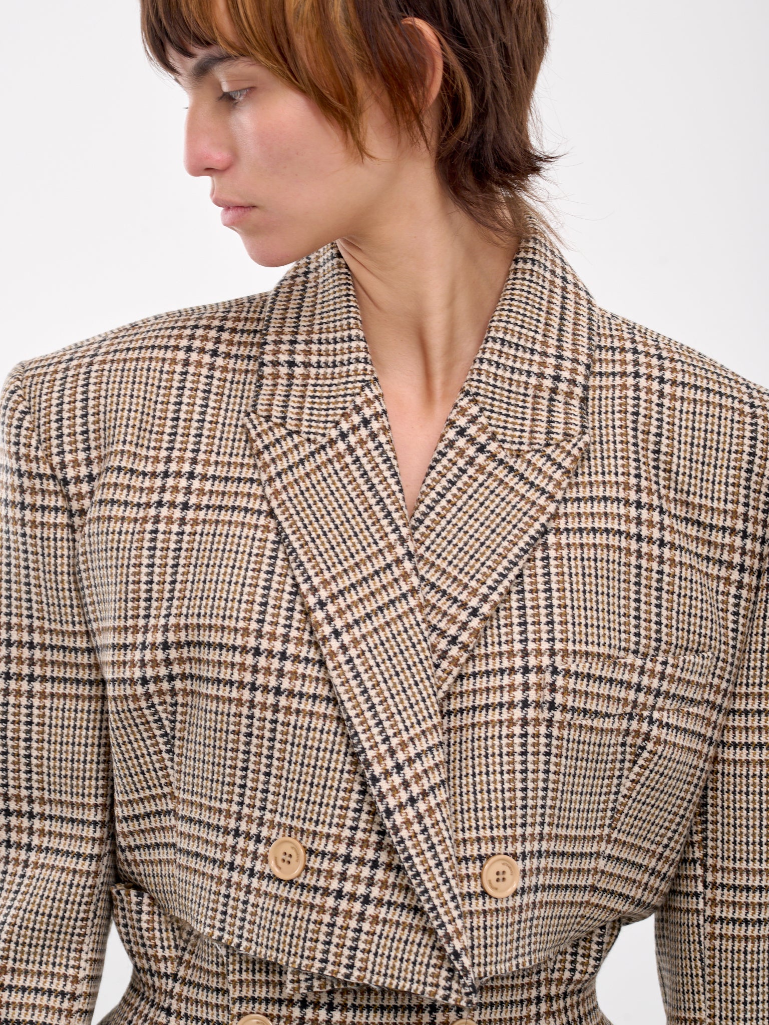 Cropped Deconstructed Tailored Jacket (WA65JA721S-BEIGE-HOUNDSTOOTK-C)