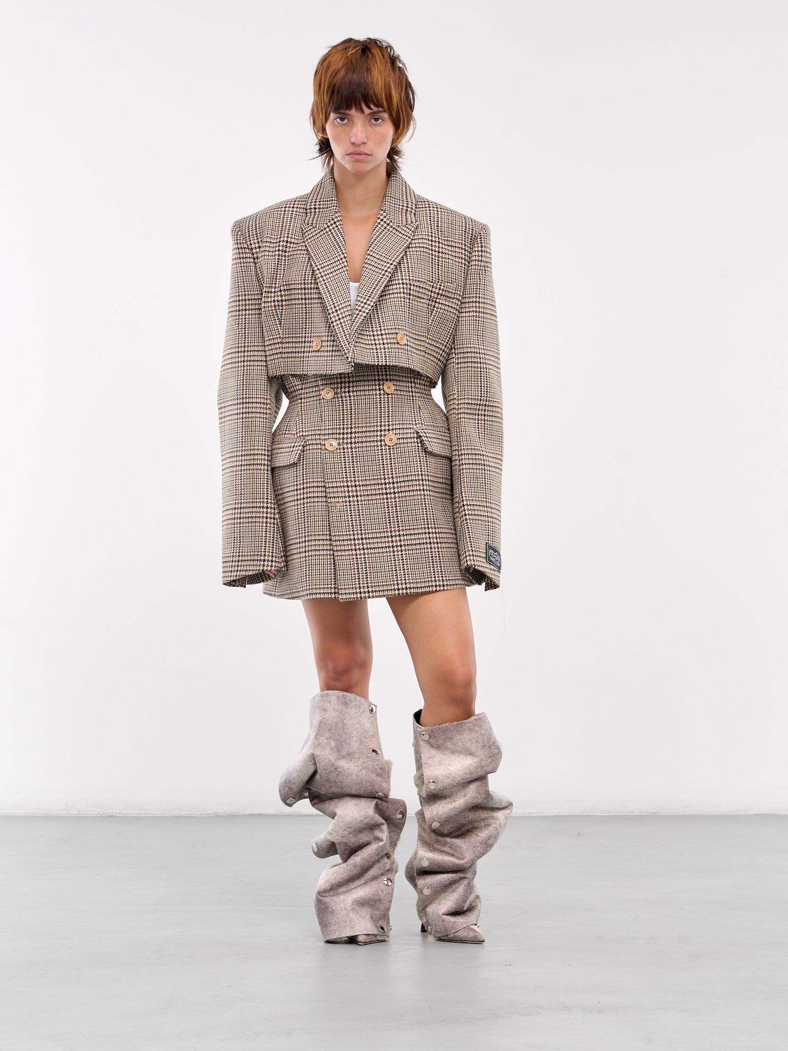 Cropped Deconstructed Tailored Jacket (WA65JA721S-BEIGE-HOUNDSTOOTK-C)