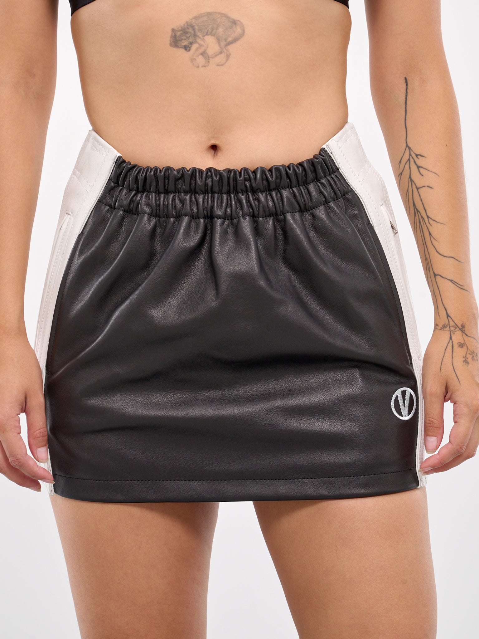 Leather Tracksuit Skirt (WA65SK560W-BLACK-WHITE)