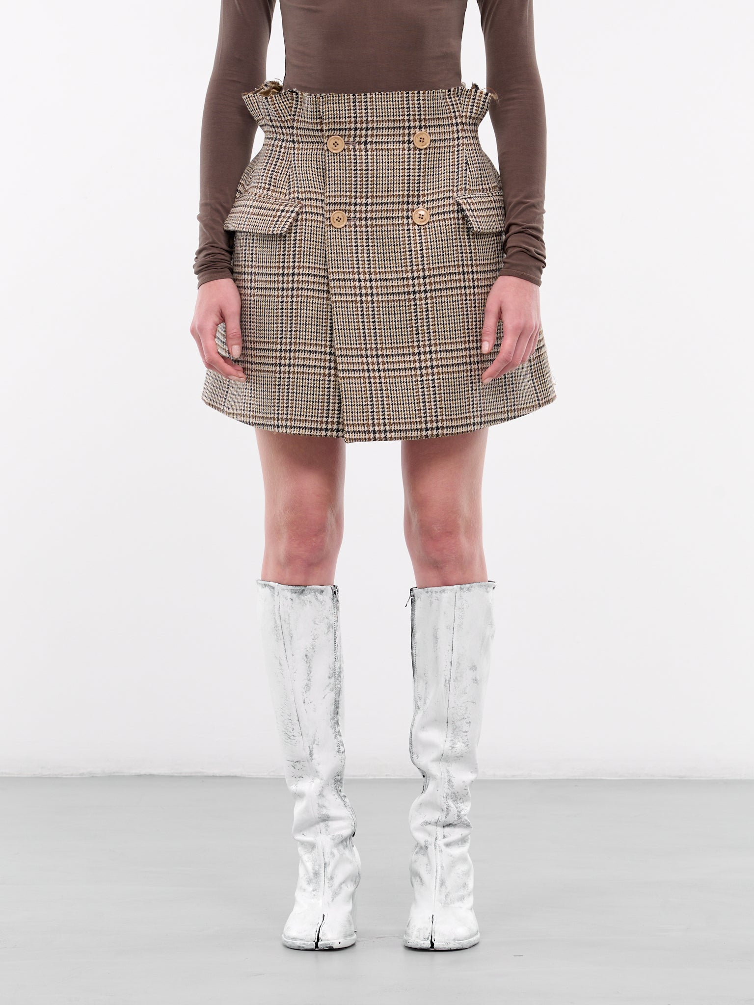 Deconstructed Tailored Mini Skirt (WA65SK728S-BEIGE-HOUNDSTOOTH-C)