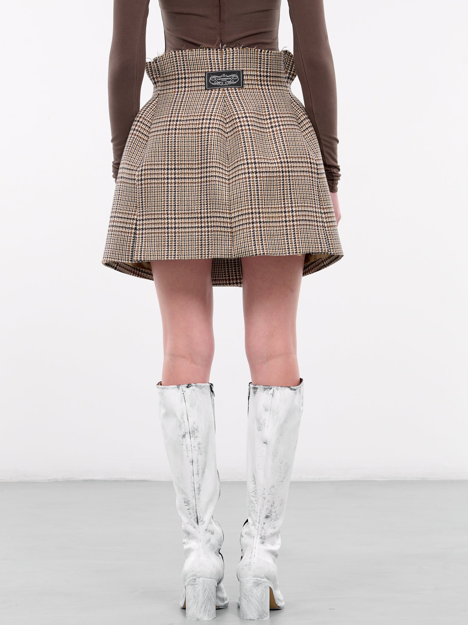 Deconstructed Tailored Mini Skirt (WA65SK728S-BEIGE-HOUNDSTOOTH-C)