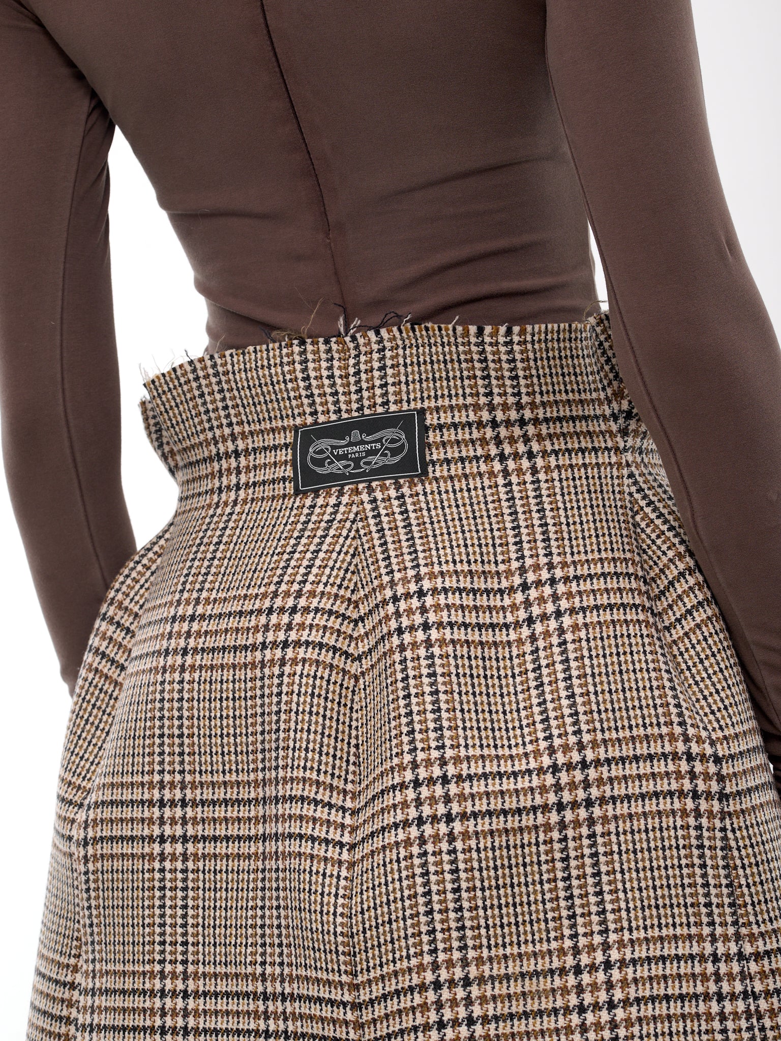 Deconstructed Tailored Mini Skirt (WA65SK728S-BEIGE-HOUNDSTOOTH-C)