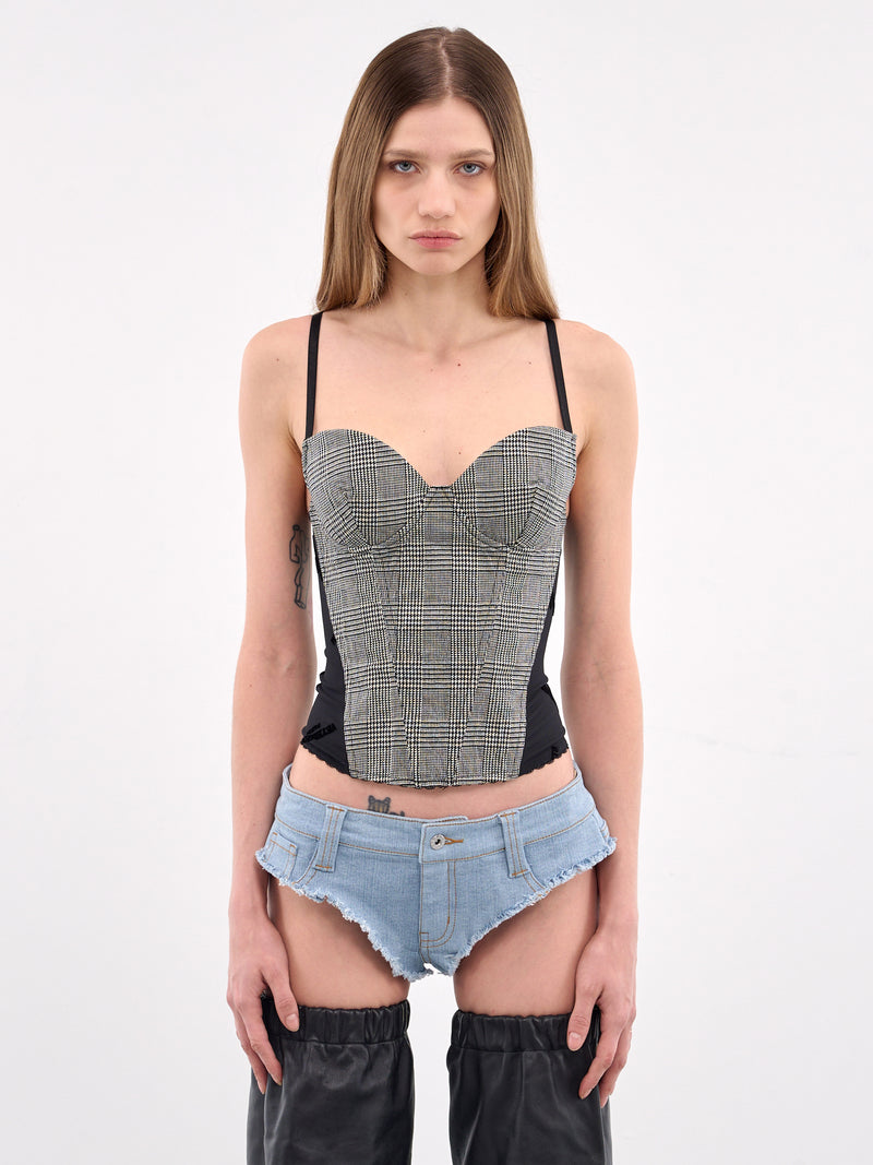 Metalized Wrinkled Corset Top (WA66TO100G-GREY-CHECK)