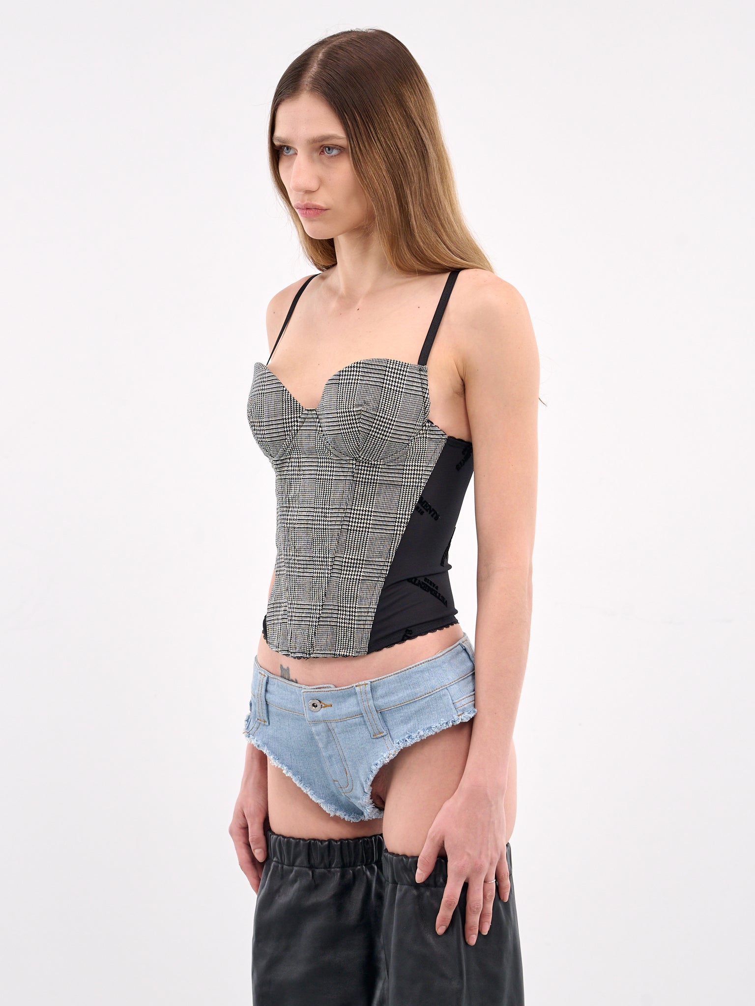 Metalized Wrinkled Corset Top (WA66TO100G-GREY-CHECK)