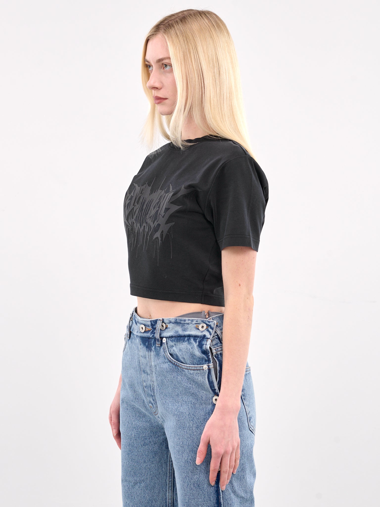 Drip Metal Cropped Tee (WA66TR730B-BLACK)