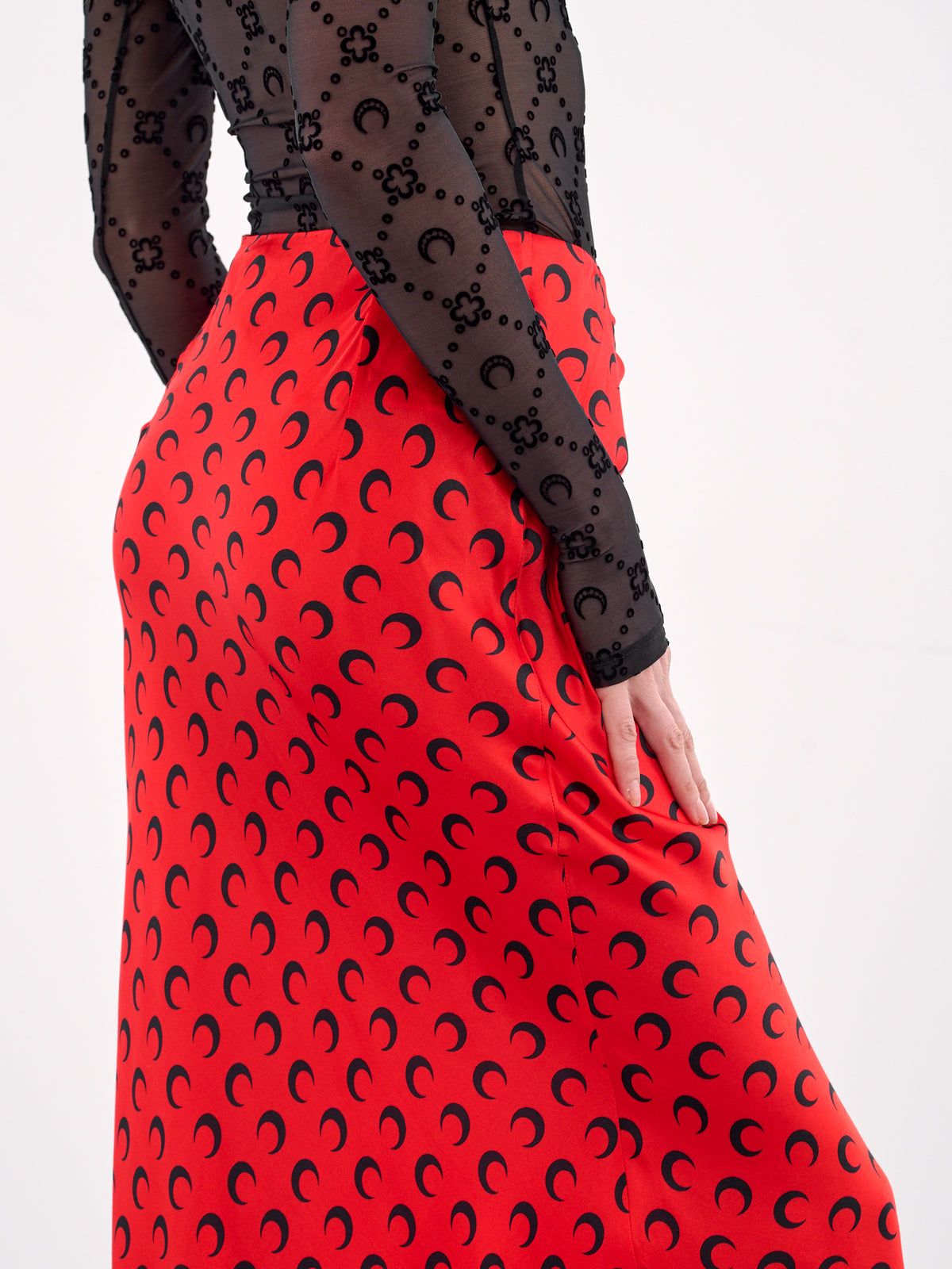 Moon Satin Midi Skirt (WSK070A-CWOV0060-RED)