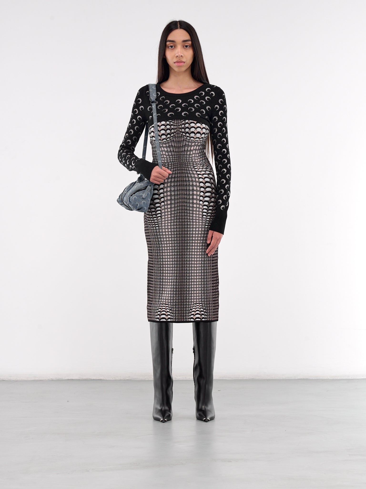 Moon Jacquard Knit Dress (WDR277A-CKNI0514-STONE-GREY)