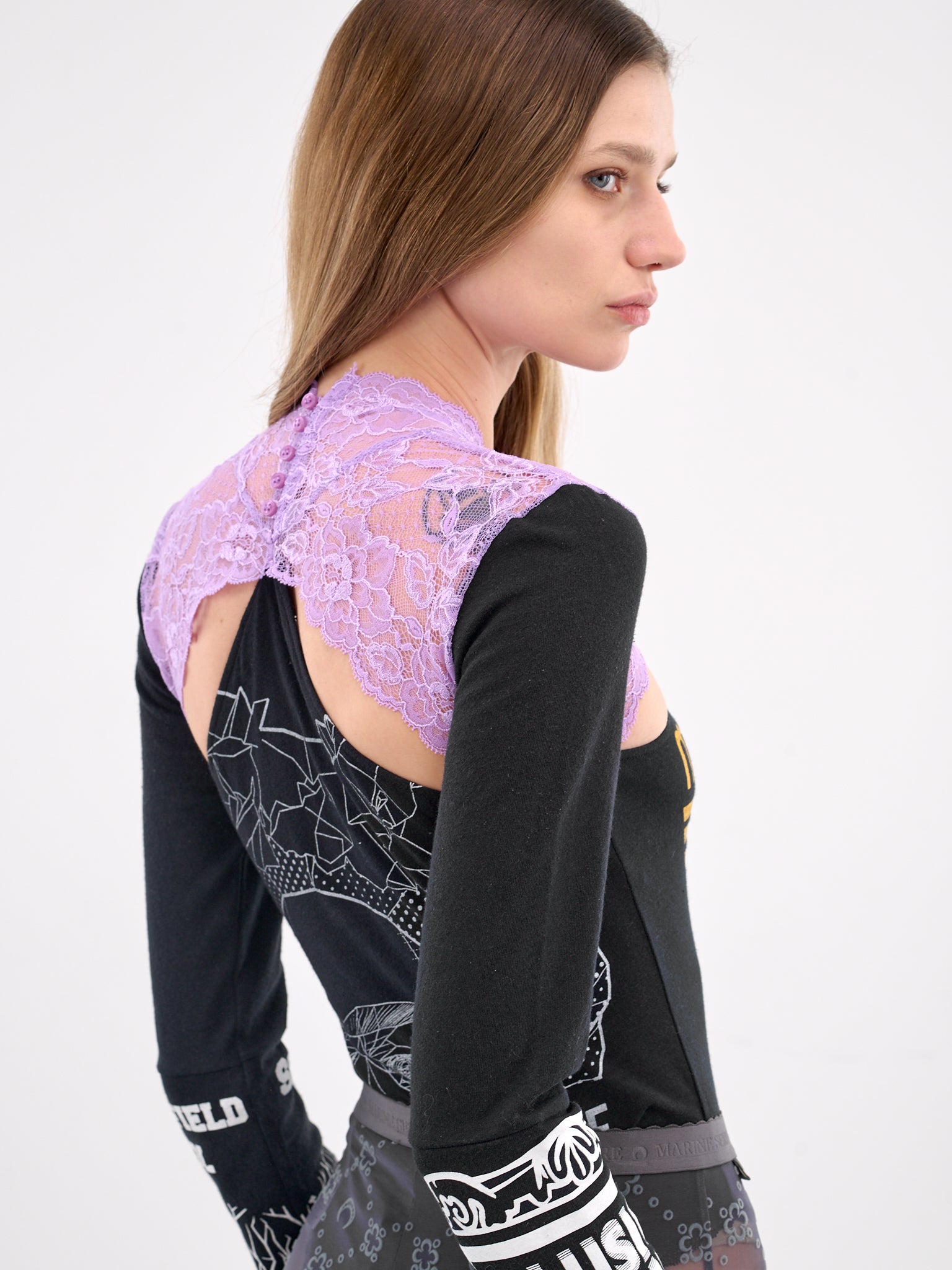 Regenerated T-Shirt & Lace Bodysuit (WTO435A-UJER0003-BLACK)