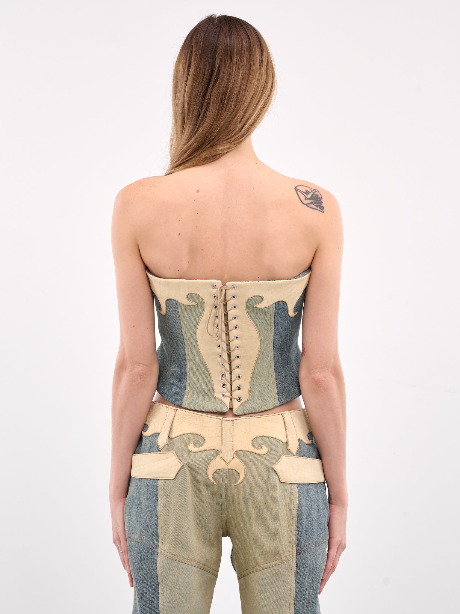 Regenerated Denim Bustier (WTO437A-UDEN0011-SAND)