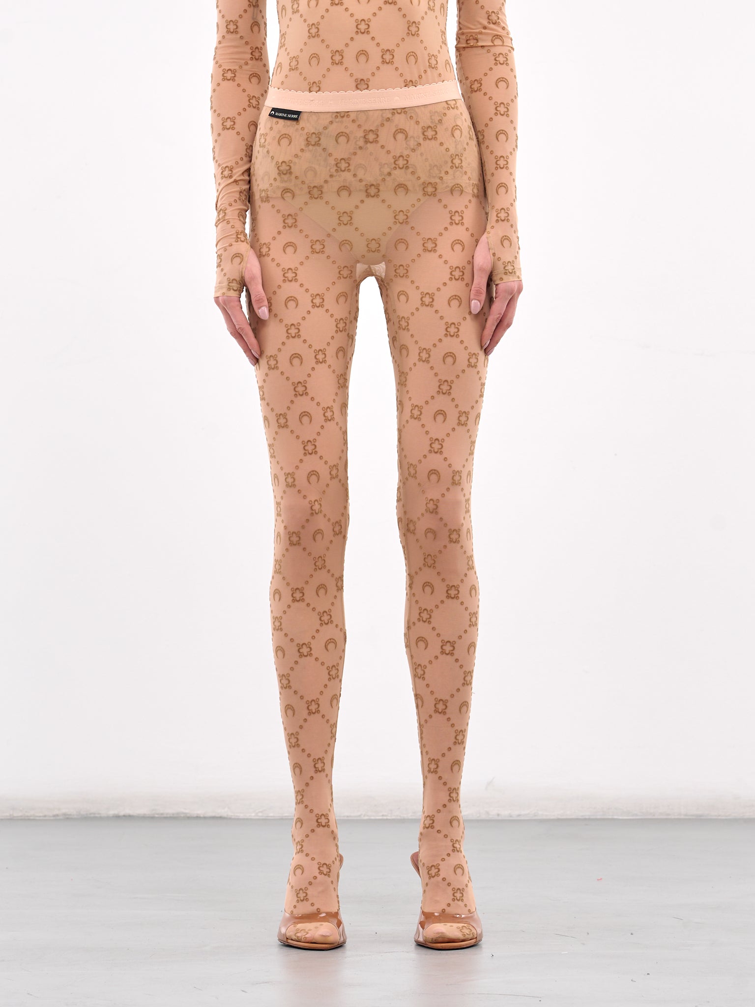 Recycled Mesh Flock Tights (WUW034A-CJER0005-CAMEL)