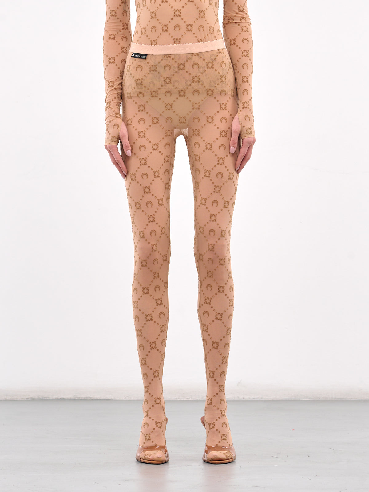 Recycled Mesh Flock Tights (WUW034A-CJER0005-CAMEL)