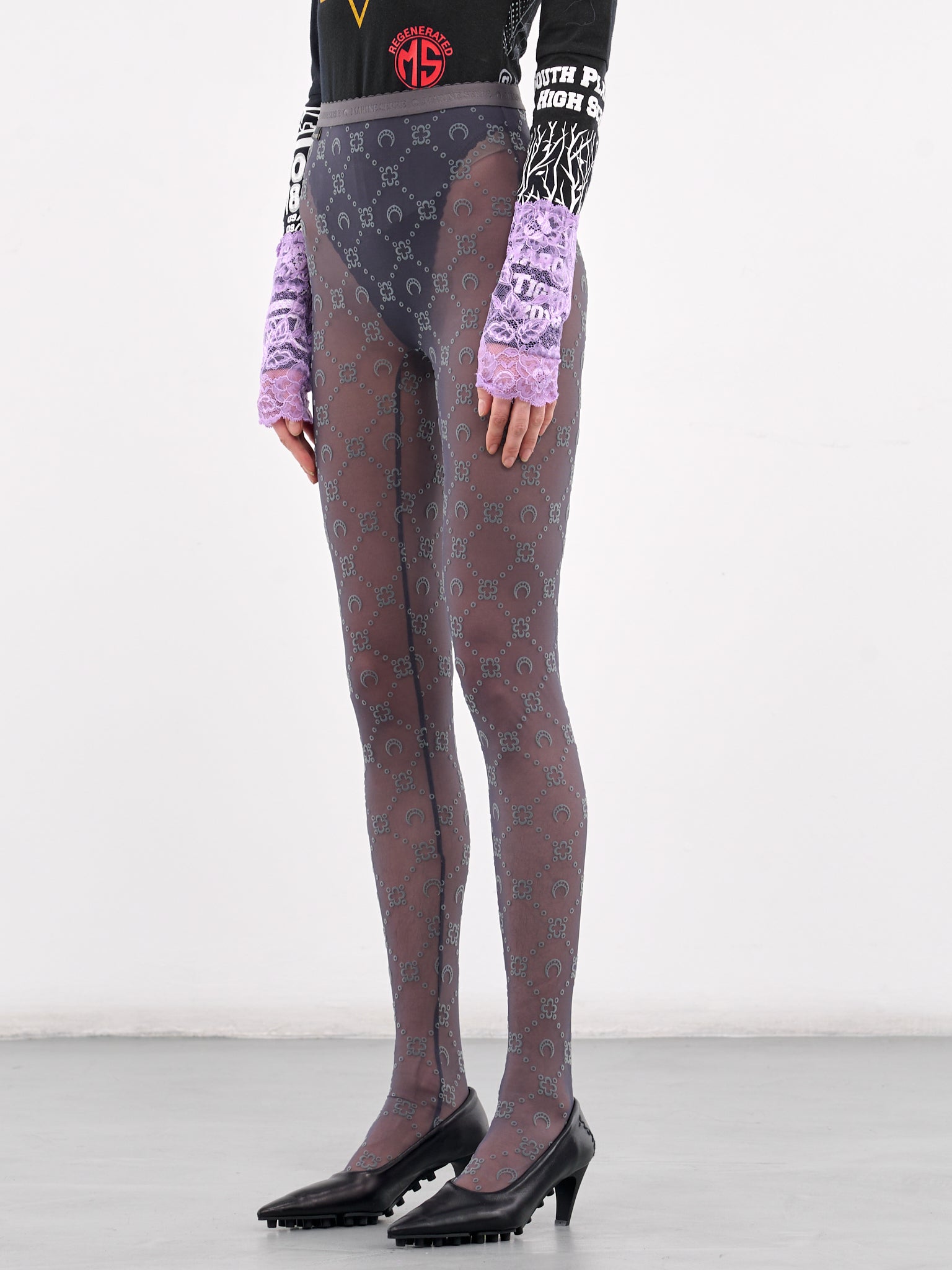 Recycled Mesh Flock Tights (WUW034A-CJER0005-STONE-GREY)