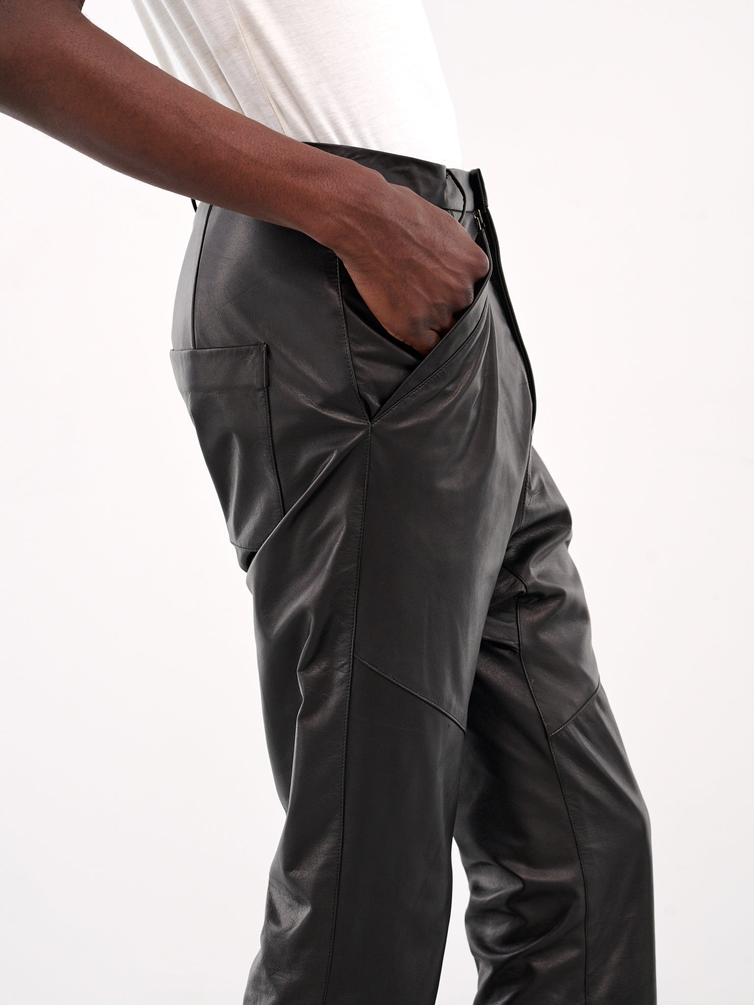 Elongated Leather Trousers (XP8-05-BLACK-LUSTER)