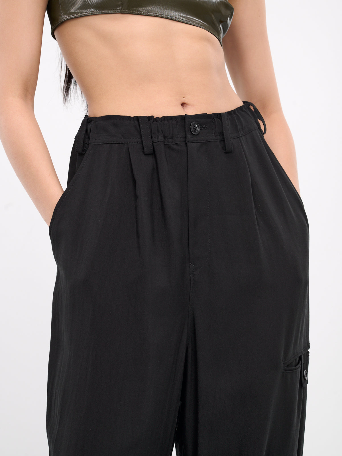 Rayon-Cupro Elastic Pants (YS-P22-205-1-BLACK)