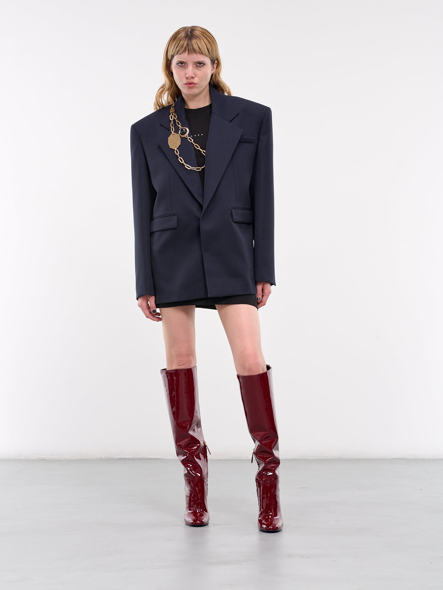 Patent Leather Knee High Boots (TKS015-PZV00C-BORDEAUX)