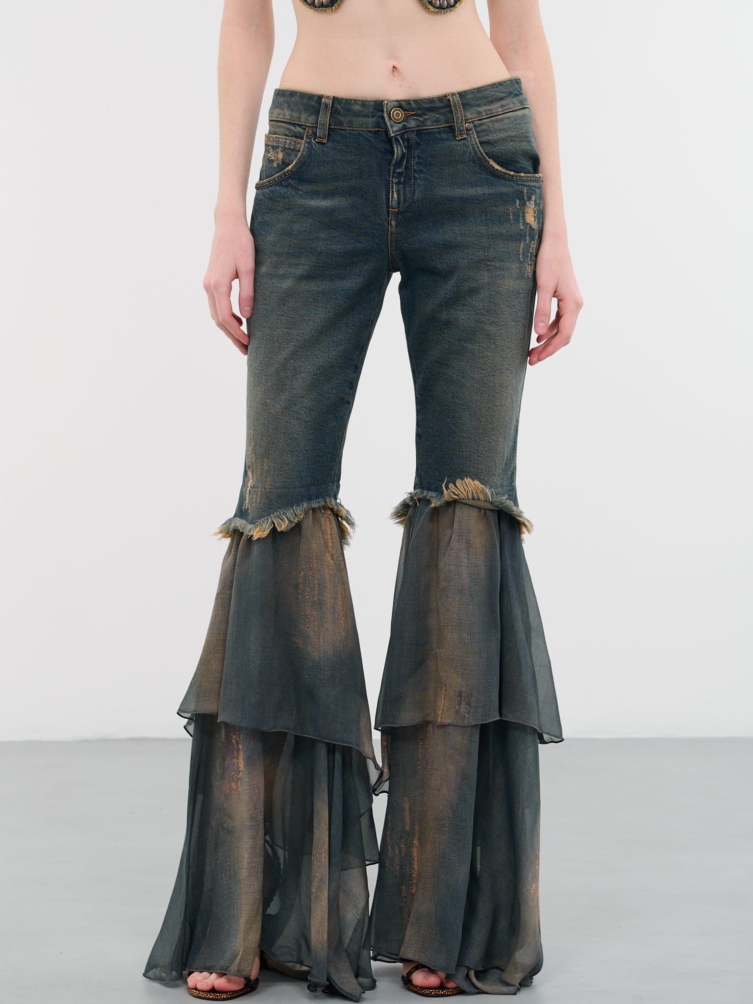 Womens Blumarine multi Ruffled Low-Rise Flared Jeans