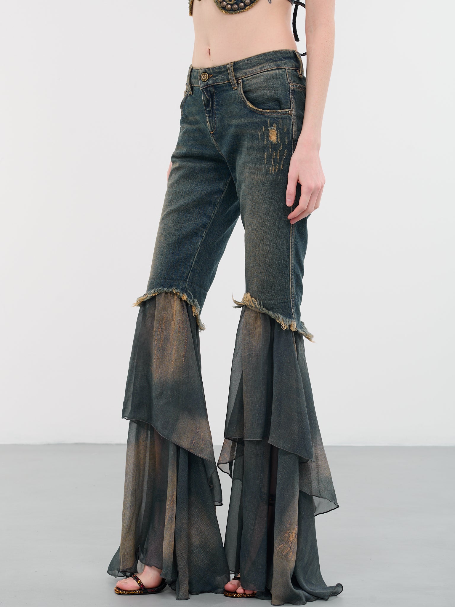 Flounce Chiffon Jeans (4J014A-C6F18-PEACOAT-WARM-SAND)