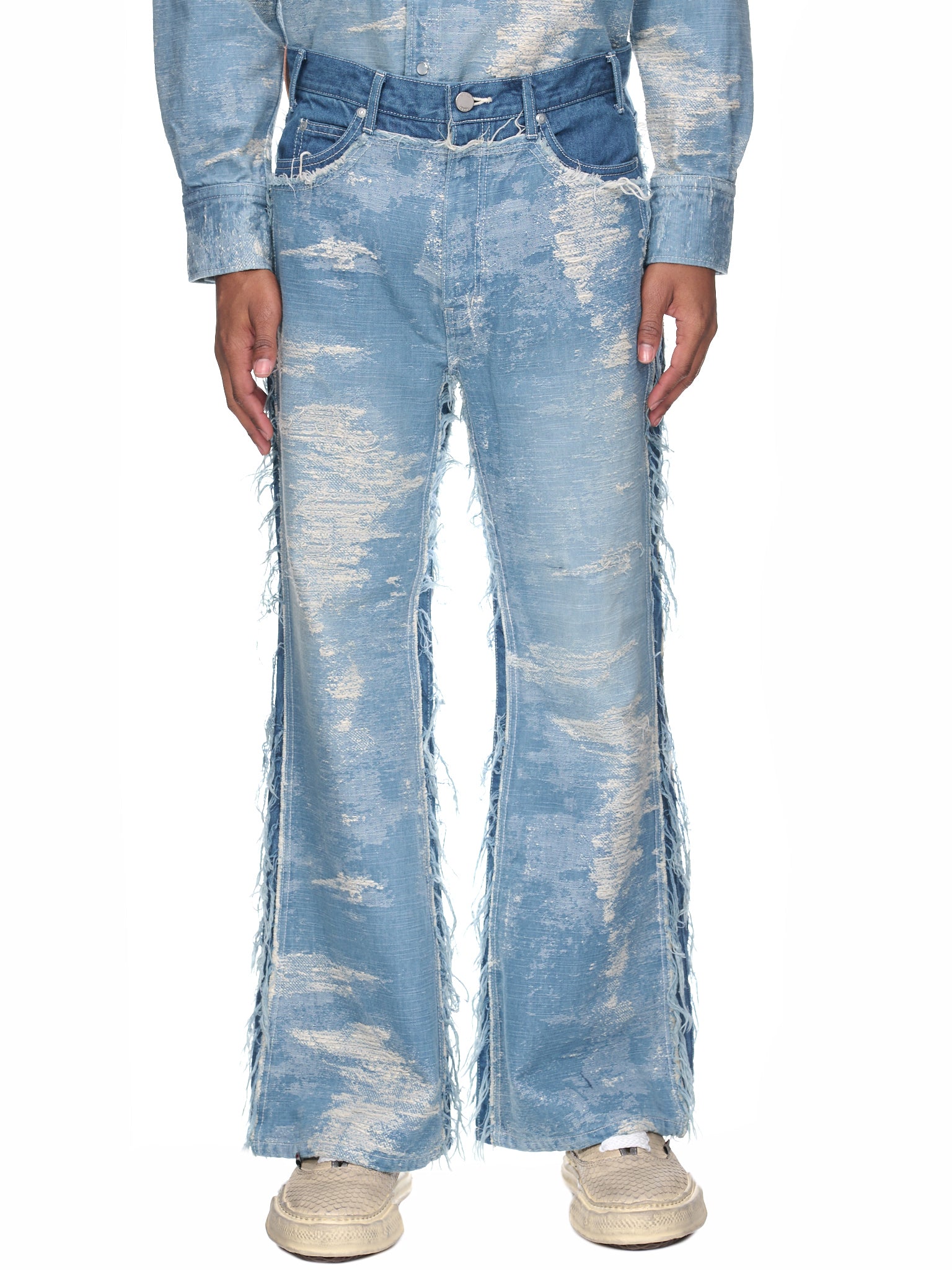 Flared Weaved Denim Pants (PT009-1-BLEACH)