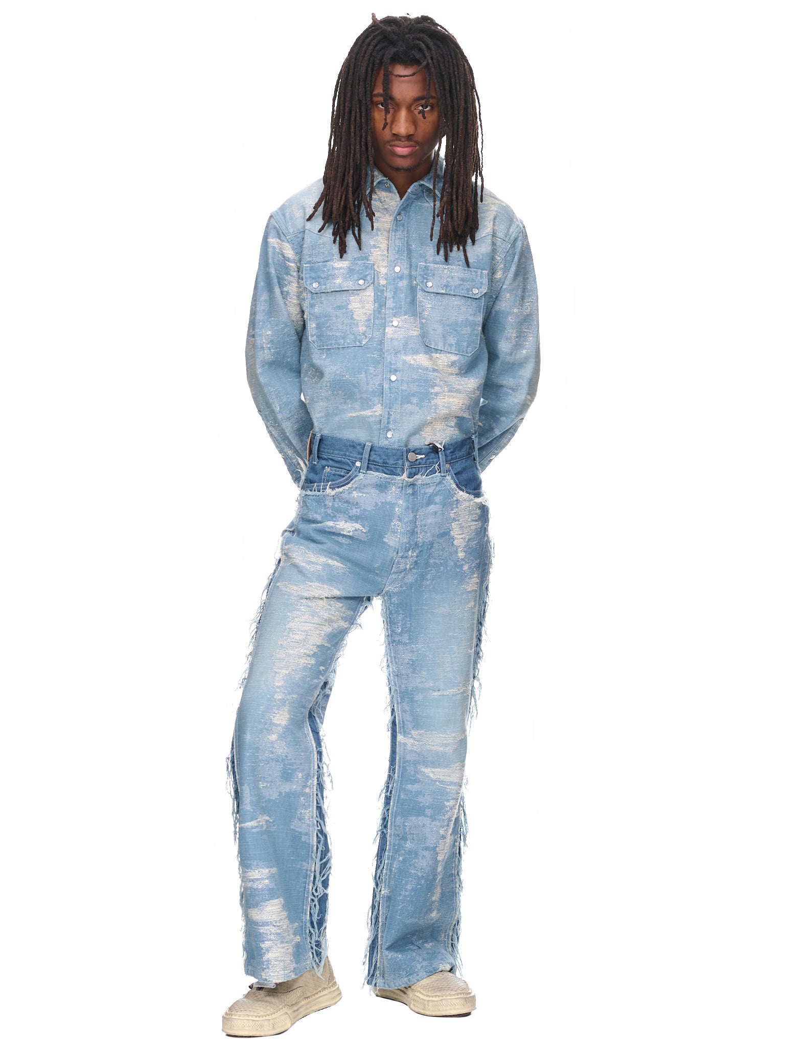 Flared Weaved Denim Pants (PT009-1-BLEACH)