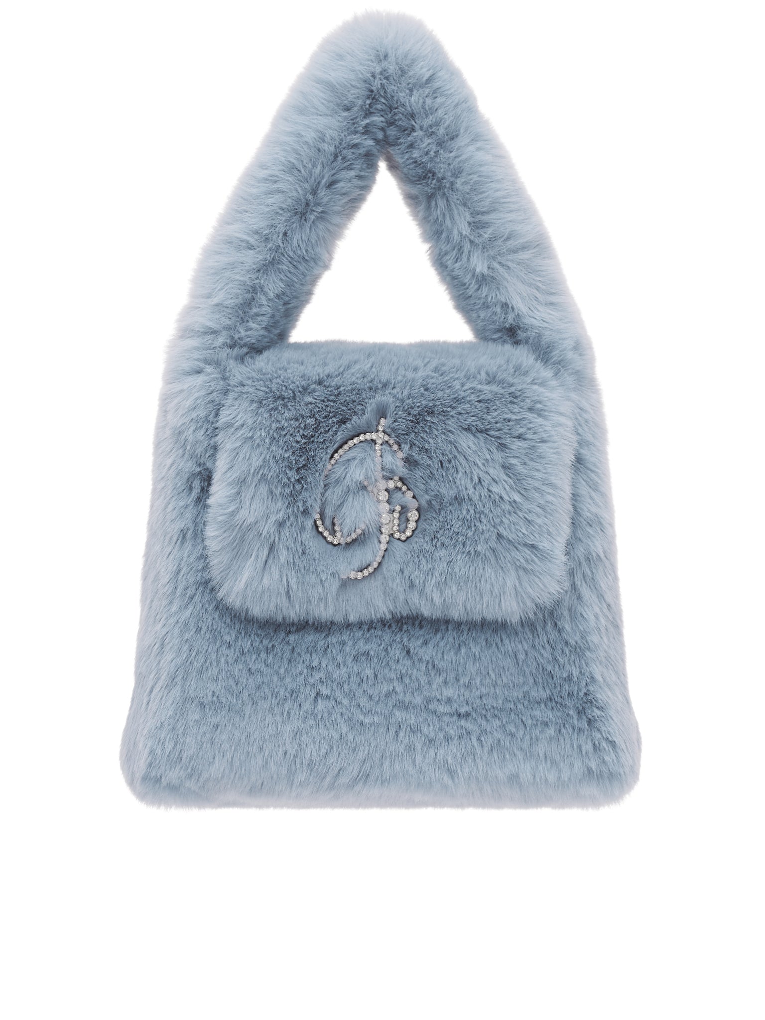 Blumarine Faux Fur Bag with Flap and Rhinestone Logo