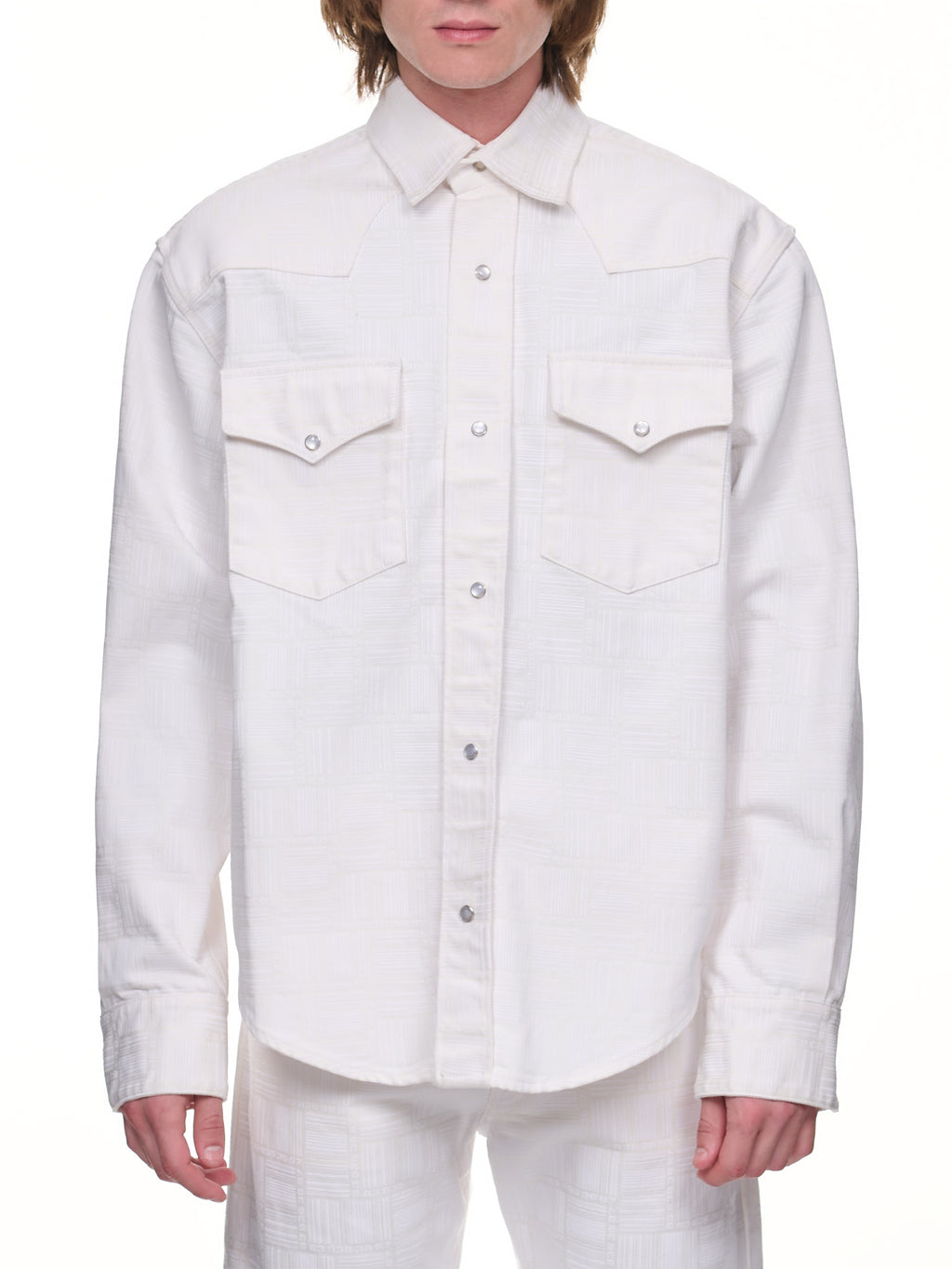 VTMNTS | H.Lorenzo|Barcode Monogram Denim Shirt (VL14SH550W-WHITE), M / White